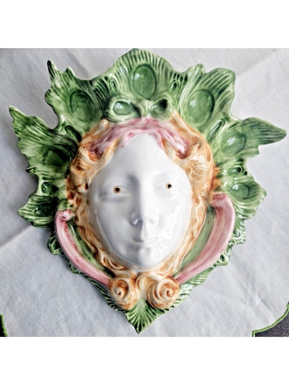 Mottahedeh Winterthur Italy Flora Face Wall Pocket Adapted Glazed Earthenware